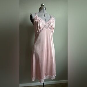 Vintage light Pink satin Lace Trim Nightgown nighty feminine romantic pretty